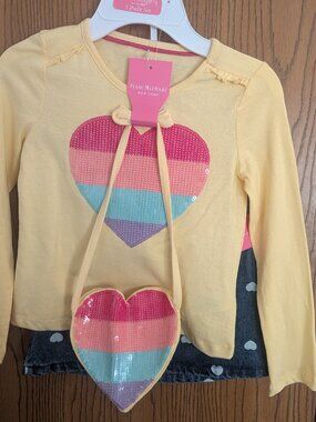 NWT Isaac Mizrahi 3 Piece Top Skirt Purse Heart Sequinn Outfit-GIrls 5/6